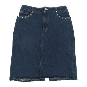 Faded Glory Women 6 Blue Denim Jean Skirt All Cotton Rhinestone Studded Stud VTG